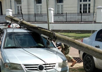 Un camión derribó un tendido de luz