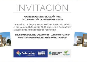 El Intendente Bravo comunicó que se realizará la apertura de sobres para 88 viviendas Dúplex