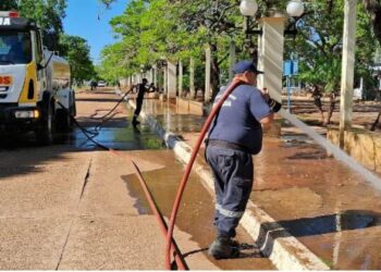 Tareas de limpieza en la costanera