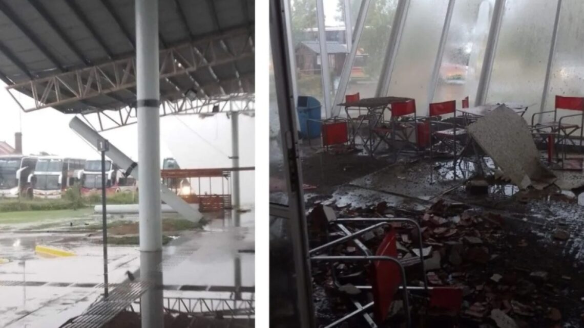 Video: un tremendo temporal en Miramar voló el techo de la terminal y provocó graves destrozos