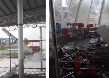 Video: un tremendo temporal en Miramar voló el techo de la terminal y provocó graves destrozos