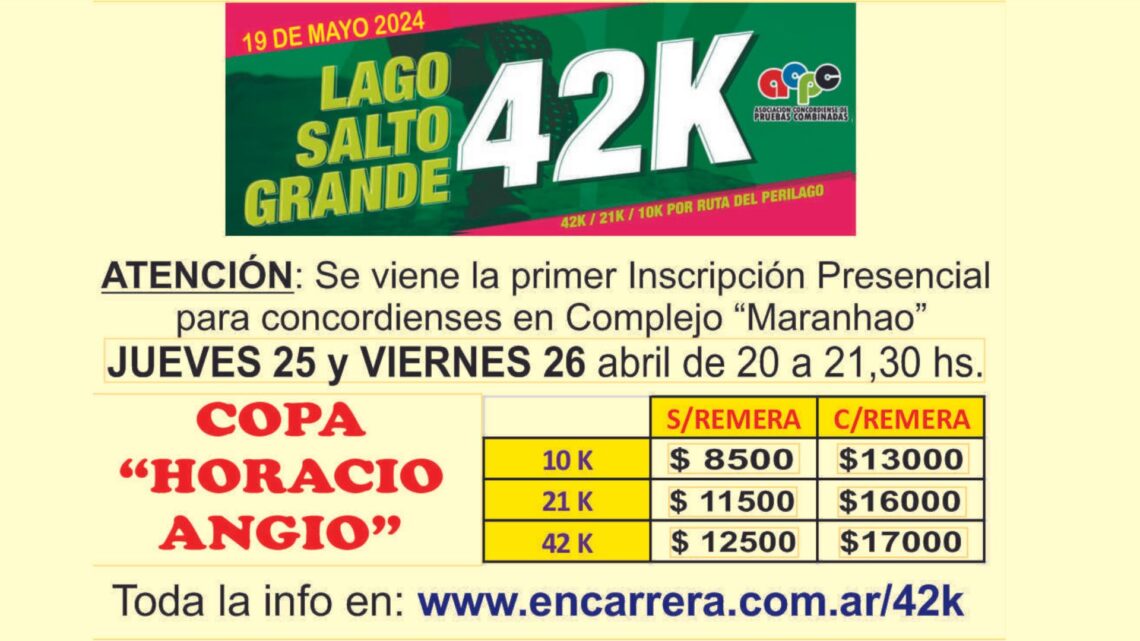 Este jueves comienzan las inscripciones presenciales para el Maratón Lago Salto Grande