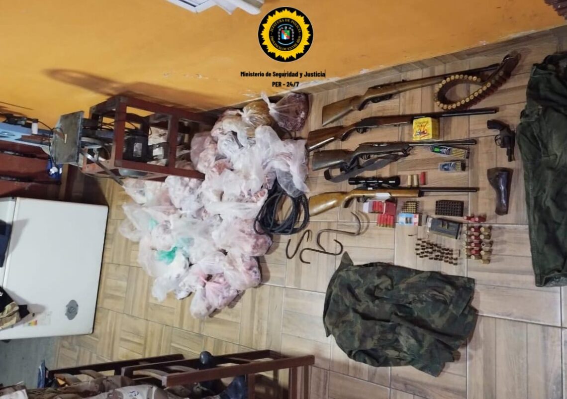 CONCORDIA – REALIZAN SEIS (06) ALLANAMIENTOS POR UN HECHO DE ABIGEATO – SECUESTRAN CARNE, ARMAS DE FUEGO Y CARTUCHERIA, HAY UN DETENIDO