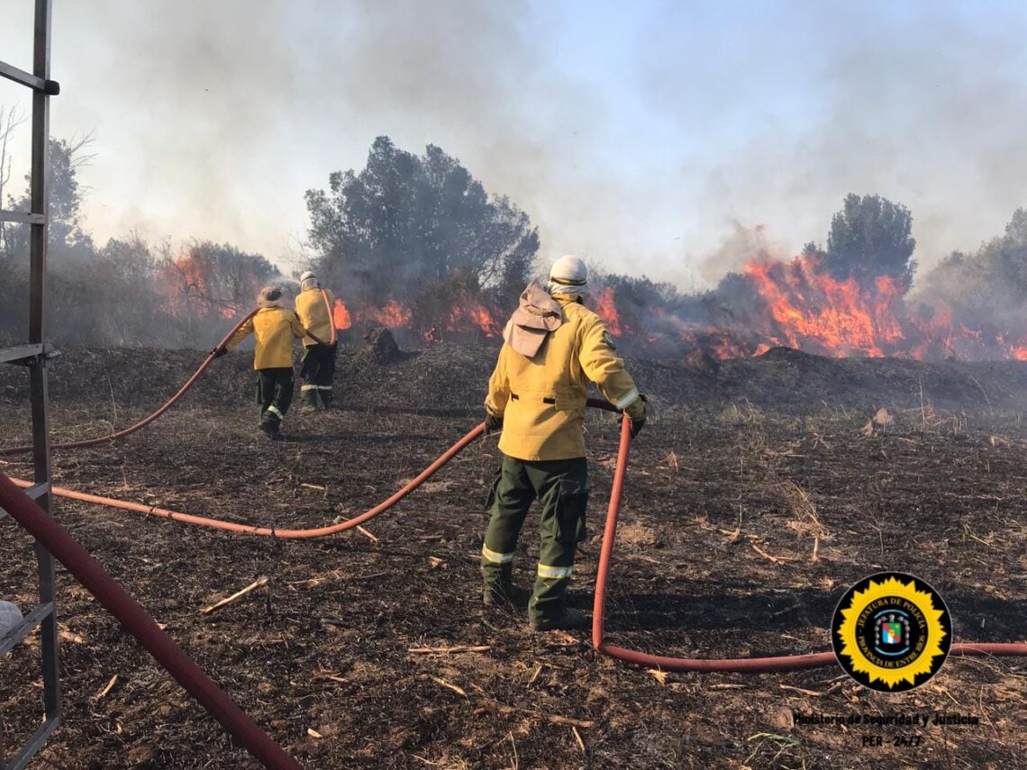 INTERVENCION DE BOMBEROS FORESTALES DE LA POLICIA POR INCENDIO EN RUTA 12 LA PAZ