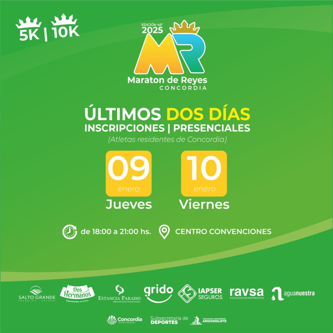 ÚLTIMOS DÍAS DE INSCRIPCIONES PRESENCIALES Y RETIRO DE KITS PARA LA MARATÓN DE REYES