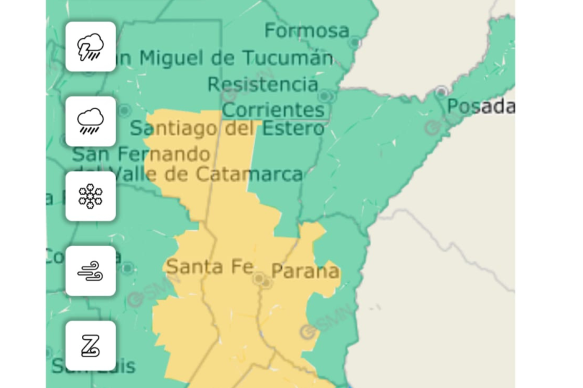 Emitieron alerta amarilla por lluvia y tormentas para este jueves y viernes