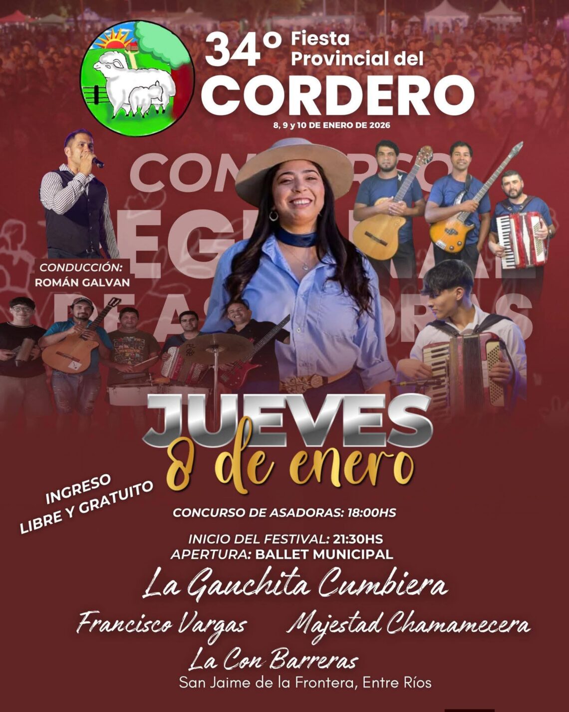 Grilla completa de artistas que estarán en la Fiesta Provincial del Cordero en San Jaime