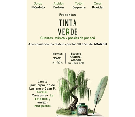 Propuesta cultural de «Tinta Verde» para este viernes en Arandú