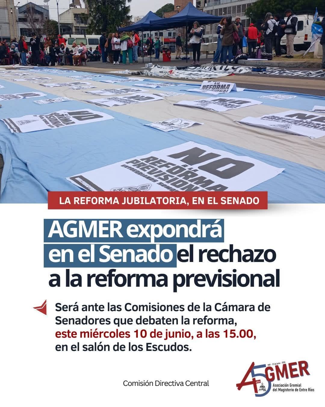 AGMER expondrá este miércoles en Senadores sus argumentos de rechazo a la reforma previsional