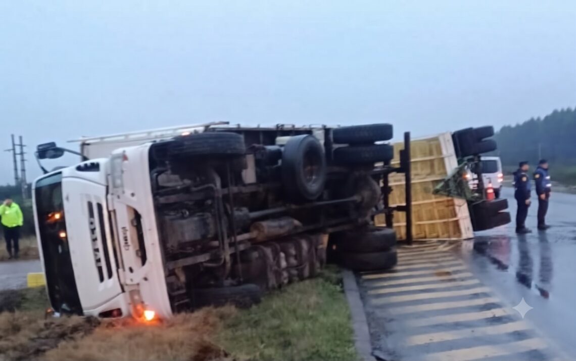 Vuelco de un camión en la Autovía 14 interrumpió totalmente el tránsito a la altura de Federación