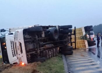 Vuelco de un camión en la Autovía 14 interrumpió totalmente el tránsito a la altura de Federación