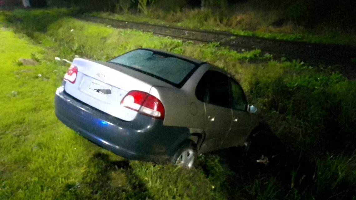 Un auto terminó en una zanja en la Rotonda Islas Malvinas tras esquivar un perro