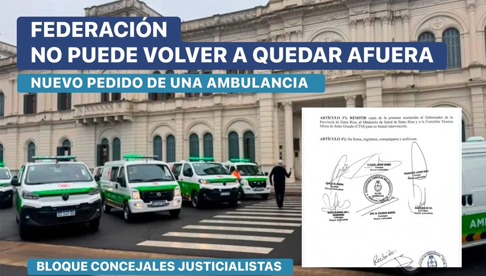 Federación reitera el pedido de una Ambulancia para el Hospital San José