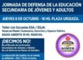 AGMER Concordia y escuelas de adultos convocan a una jornada en Plaza Urquiza